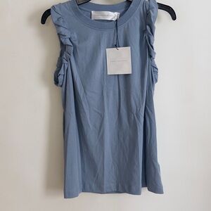 NWT Victoria Beckham Blue Ruffle Sleeve Tank Top